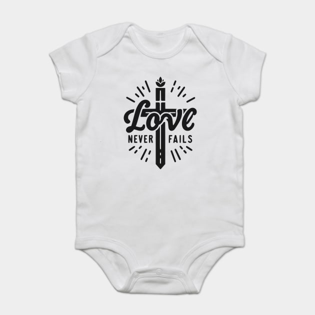 Love Never Fails Baby Bodysuit by Frank Ring